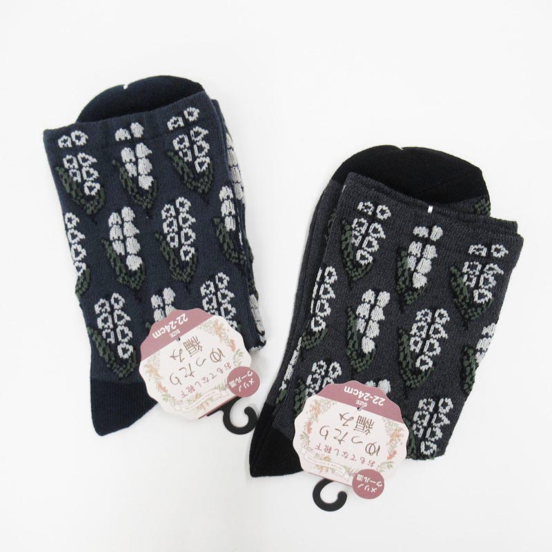 おもてなし靴下 クルーゆったり編み /スズラン総柄